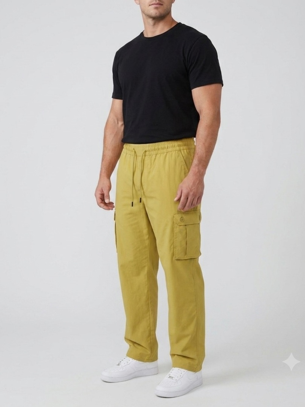Avenue Men's Cargo Drawstring Pants in Mustard